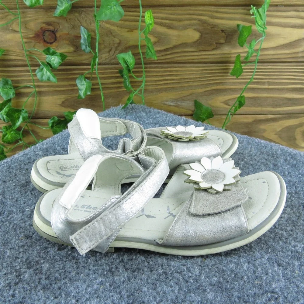 GC Youth Girls‎ Sandals Shoes Silver Leather Hook & Loop Size 3 Medium